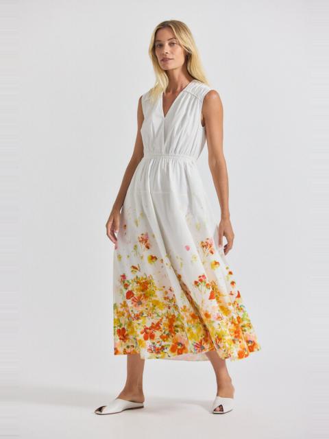 NARA BORDER PRINT COTTON POPLIN CINCH WAIST MAXI DRESS