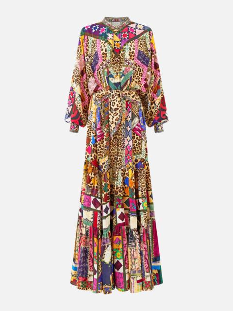 TIERED SHIRTDRESS WITH WIDE WAIST TIE