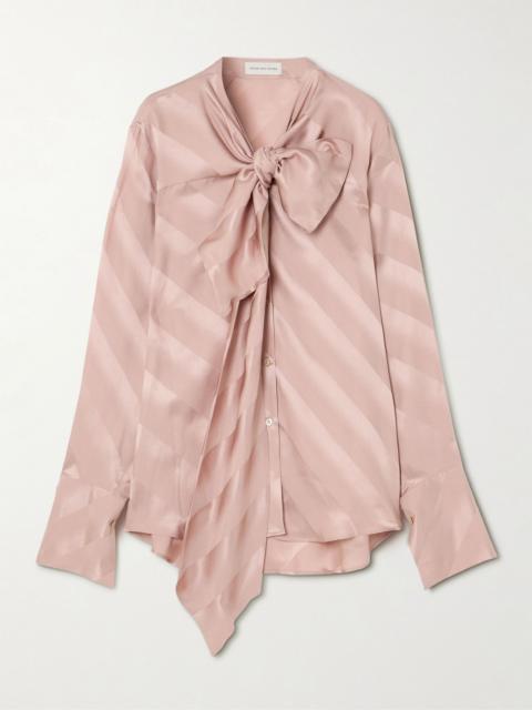 Striped silk-satin pussy-blow blouse Pink