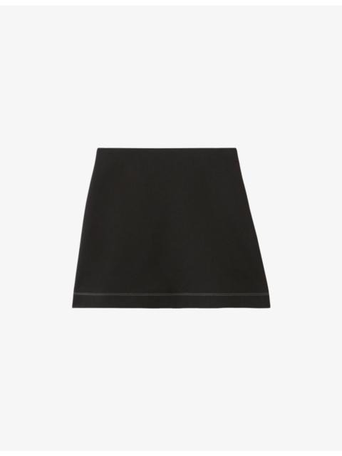 Contrast-Stitch Straight Woven Mini Skirt