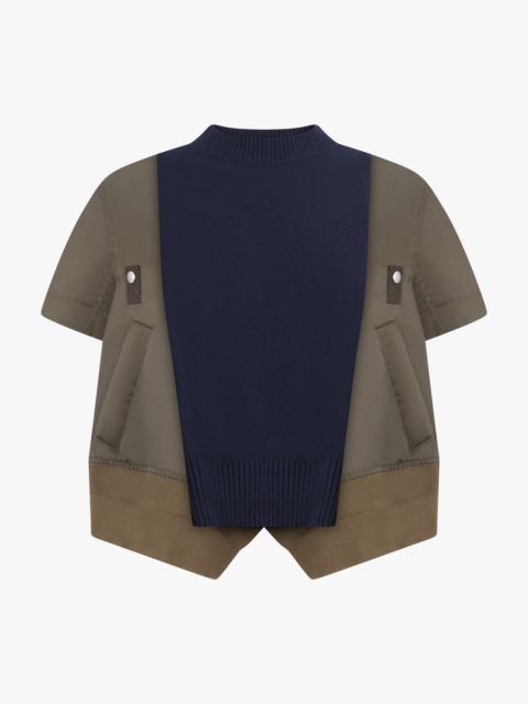 CONTRAST S/S PANEL X KNIT PULLOVER TOP | NAVY/KHAKI