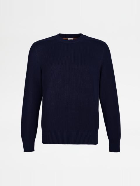 SILK BLEND ROUND-NECK PULLOVER - BLUE