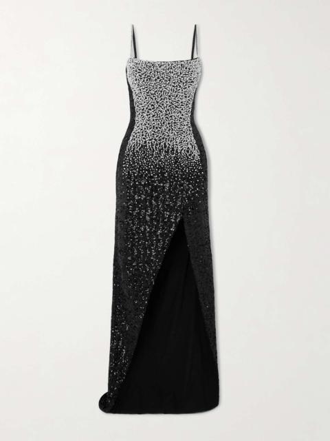 Embellished crepe gown Black