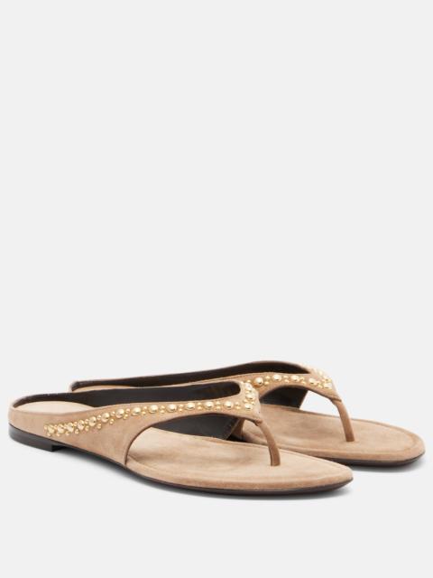 Sun-kissed embellished suede thong sandals