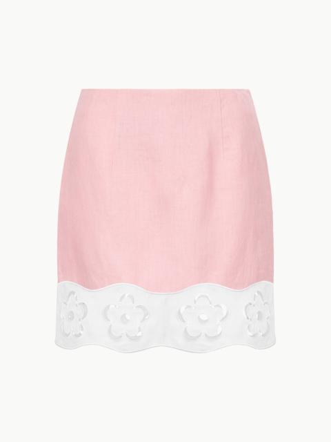 STAUD MARGAUX LINEN SKIRT FADED BLUSH WHITE
