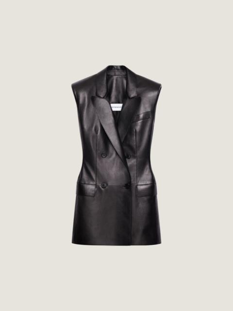 DOUBLE-BREASTED SLEEVELESS JACKET IN LEATHER