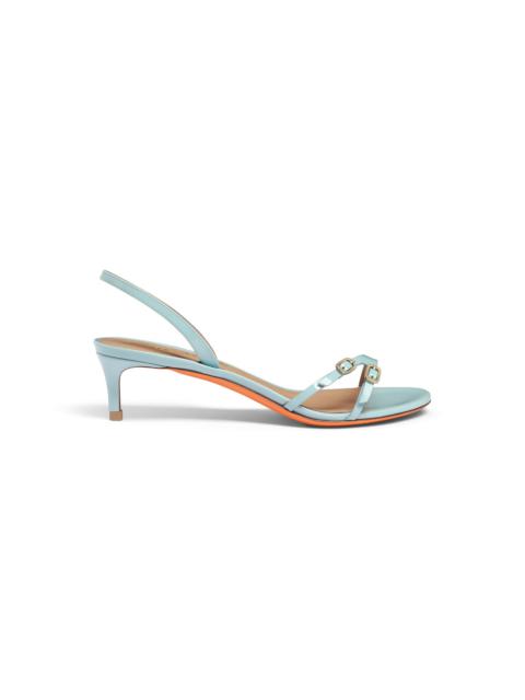 Women's light blue patent leather mid-heel sandal