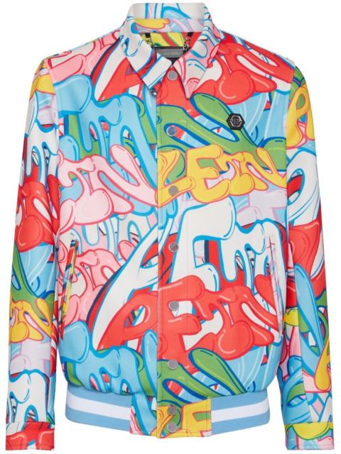 graffiti-print shirt jacket