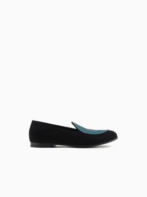 Rhinestoned suede loafers