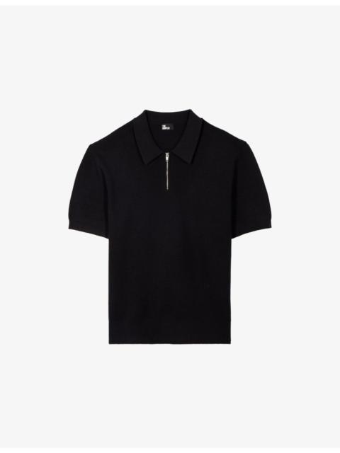 Waffle-Textured Zipped Knitted Polo Shirt