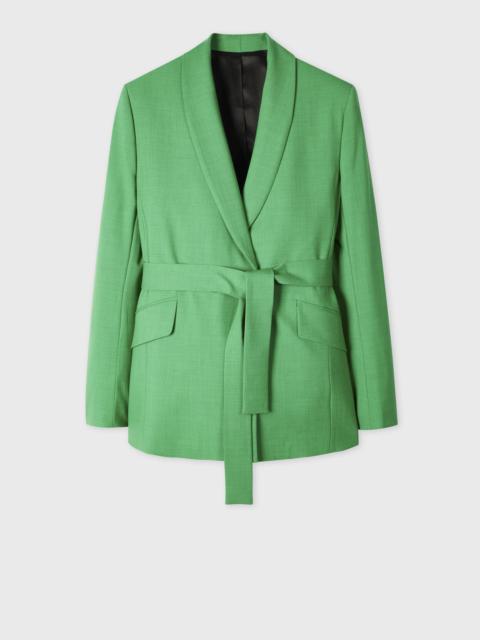 Women's Green Wool-Blend Tie Waist Jacket