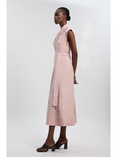 Cotton Pleated Tie Waist Woven Midi Dress