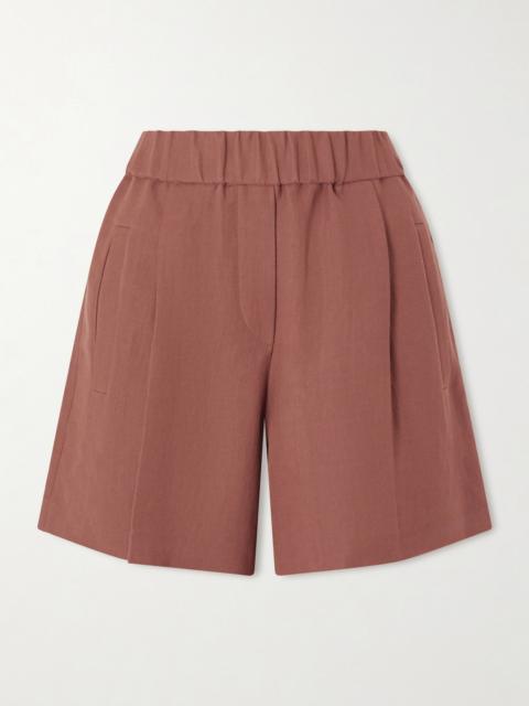 Pleated Twill Straight-leg Shorts