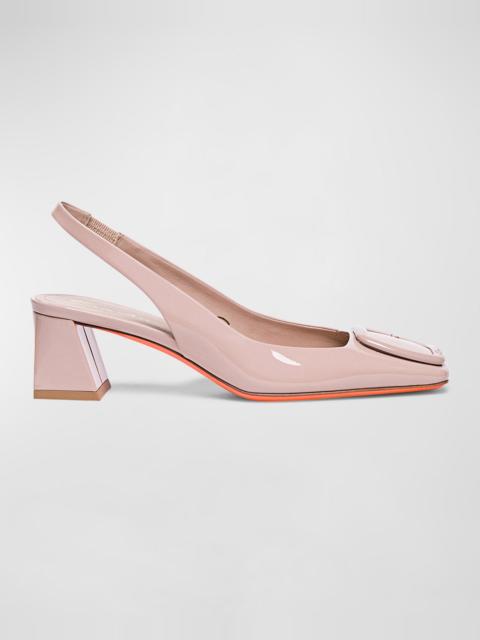 Lemon Patent Buckle Slingback Pumps