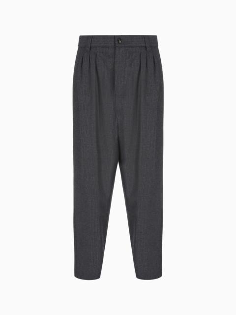 VIRGIN-WOOL AND CASHMERE DOUBLE-DART TROUSERS WITH JACQUARD PINSTRIPES