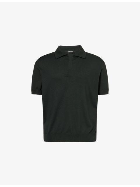 Open-Collar Short-Sleeve Cotton and Silk-Blend Polo Top