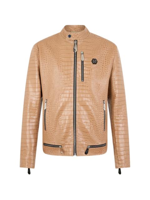 croco print biker jacket
