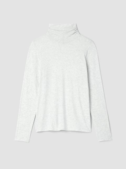 Mélange Sheer Cotton Blend Knit Turtleneck Top