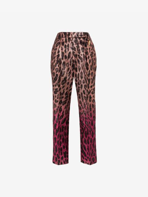 Animal-print lamé cropped trousers