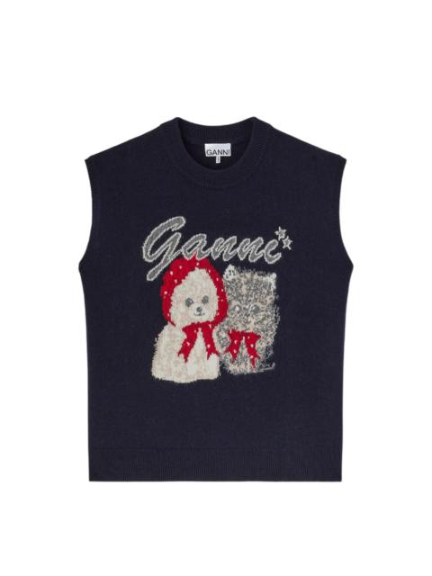Graphic Wool Mix Cute Puppies Top