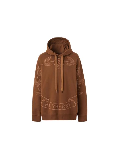 Burberry Embroidered Oak Leaf Crest Cotton Hoodie Dark Birch Brown