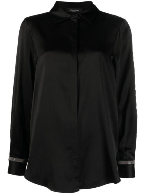 bead-detail satin-weave shirt