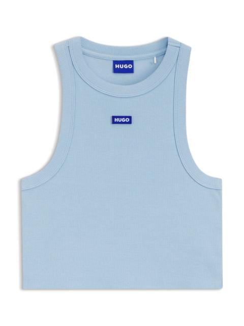 CROPPED STRETCH-COTTON TANK TOP WITH BLUE LOGO LABEL