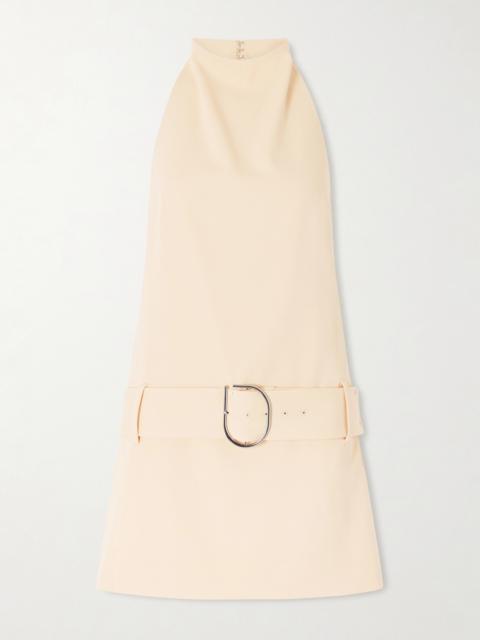 Sabina Belted Draped Woven Halterneck Mini Dress