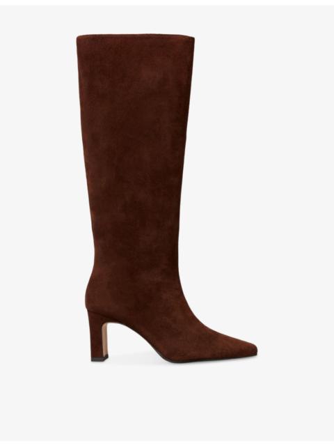 Pointed Suede Heeled Knee-High Boots