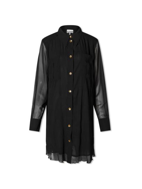 GANNI Pleated Georgette Shirt Dress