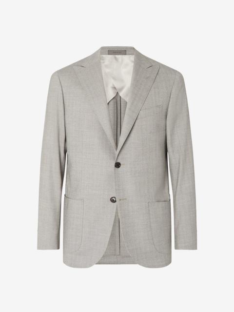 Light grey stretch wool jacket with herringbone pattern