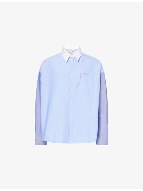 Embroidered-Logo Panelled Cotton Shirt