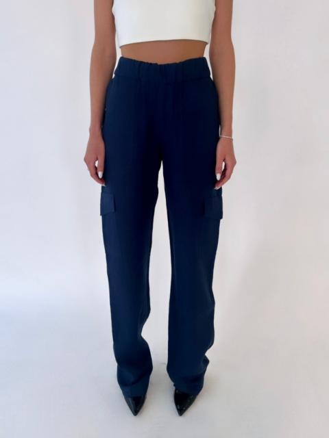NAVY LINEN CARGO PANTS