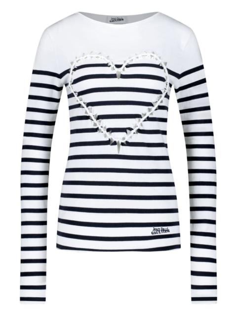 striped heart-detail long-sleeved T-shirt