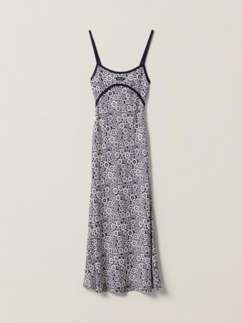 Long floral print crepe de chine dress