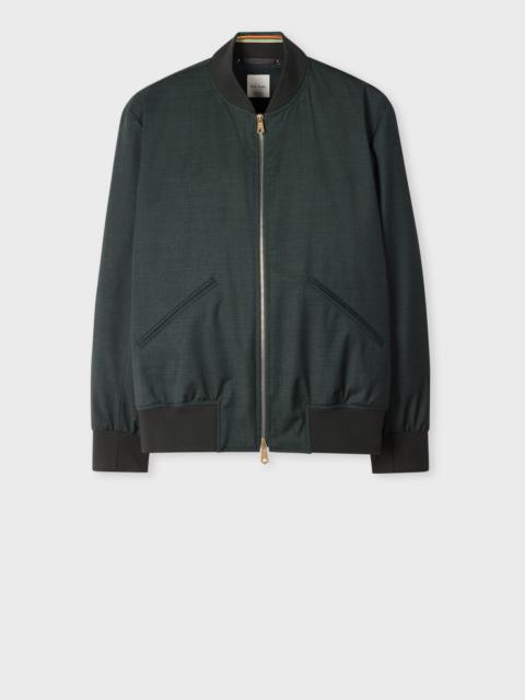 Dark Green Melange 'Storm System' Wool Bomber Jacket