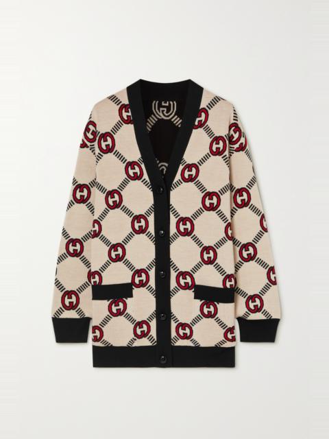Reversible jacquard-knit wool-blend cardigan