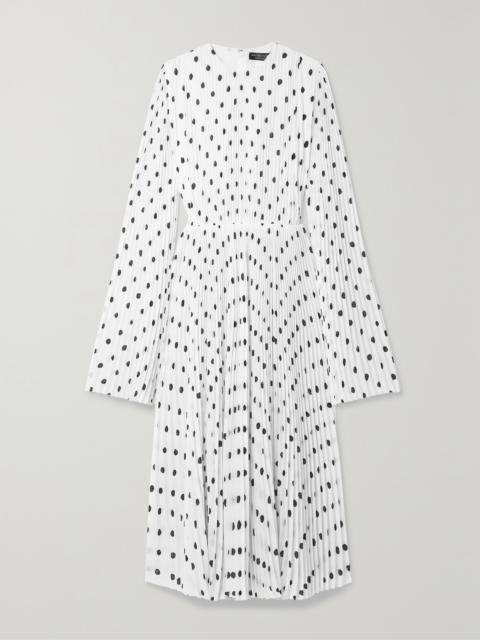 Pleated Polka-dot Crepe Midi Dress
