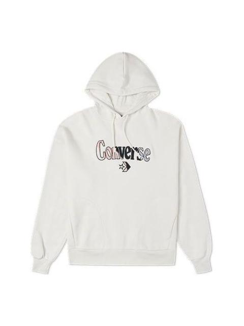 (WMNS) Converse Logo Embroidered Loose Fleece Hoodie White 10022349-A01
