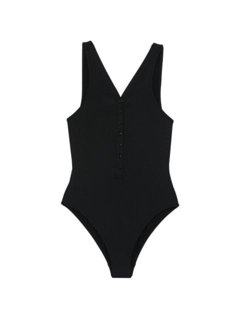 button V-neck swimsuit
