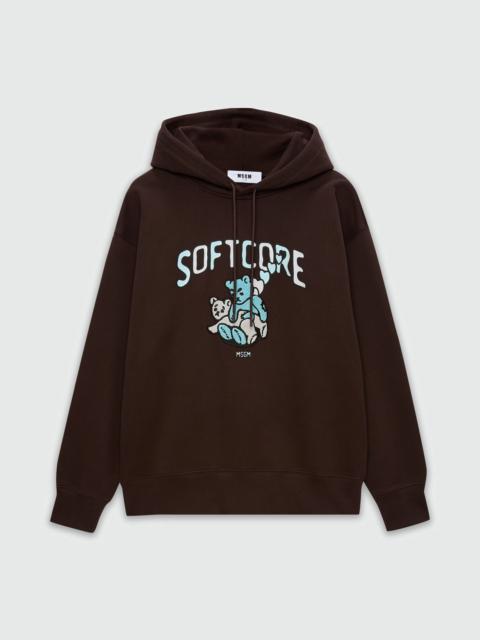 Brown cotton hoodie with MSGM Softcore print