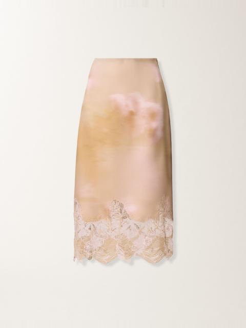 Printed silk twill skirt with lace
