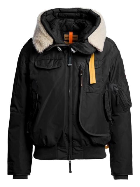 hooded shearling-trim bomber jacket