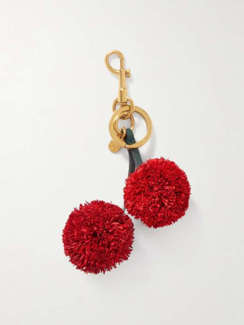 Cherries raffia, leather and gold-tone charm Red