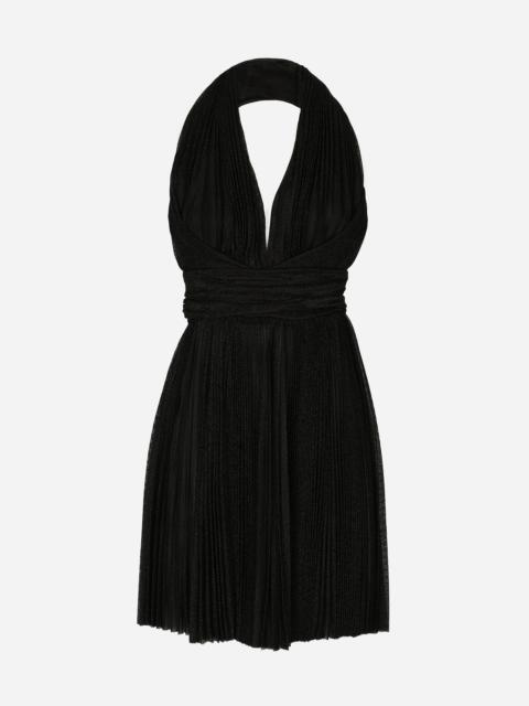Short pleated lurex mesh dress