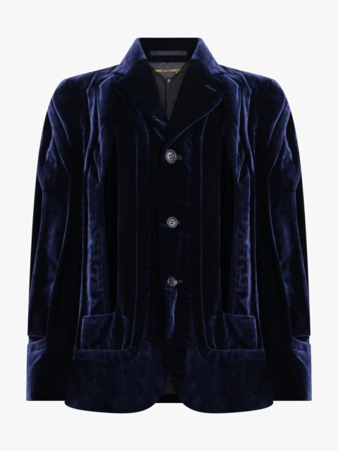 SINGLE BREAST VELVET CUT OUT PANEL JACKET | NAVY