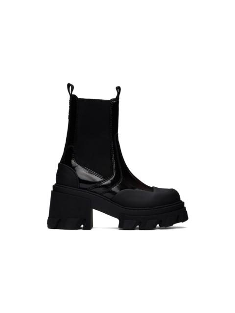 Black Cleated Heeled Mid Chelsea Boots