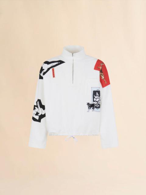 WHITE COTTON HIGH-NECK SWEATSHIRT