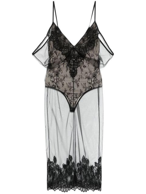 tulle-overlay midi dress