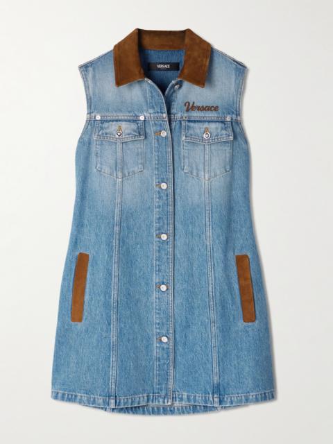 Suede-trimmed Denim Mini Dress